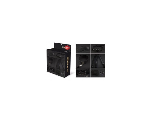 Набор MAI BDSM STARTER KIT Nº 75 Black: плеть, кляп, наручники, маска, ошейник, веревка, зажимы