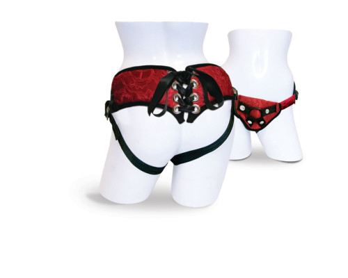 Трусы для страпона Sportsheets - Lace Corsette Strap-on Red с корсетной утяжкой, очень красивые