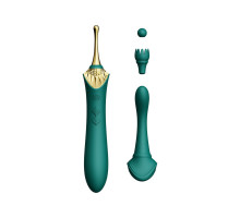 Вагінально-кліторальний вібратор Zalo — Bess Turquoise Green, багатофункціональний із насадками