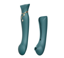 Смартвібратор 3в1 Zalo — Queen Set Jewel Green, пульсівна перлина та вакуум, кристал Swarovski