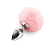 Металева анальна пробка М Art of Sex - Metal Butt plug Rabbit Tail Soft pink, діаметр 3,4 см