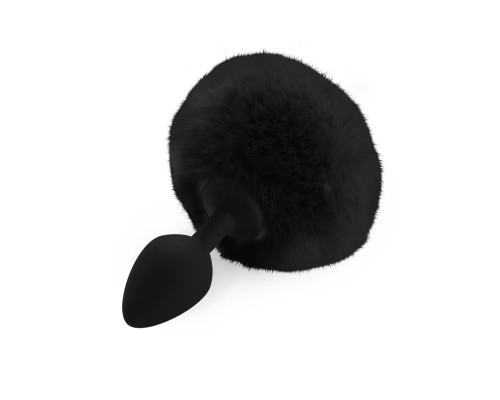 Силіконова анальна пробка М Art of Sex - Silicone Butt plug Rabbit Tail Black, діаметр 3,5 см
