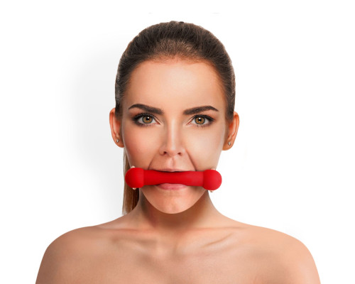 Кляп-палиця на ременях Art of Sex – Gag Stick Silicon, червоний, натуральна шкіра