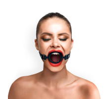 Кляп-розширювач силіконове кільце Art of Sex – Gag Ring, чорний, натуральна шкіра