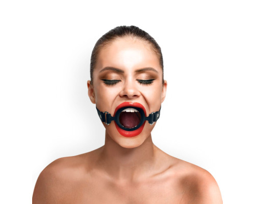 Кляп-розширювач силіконове кільце Art of Sex – Gag Ring, чорний, натуральна шкіра