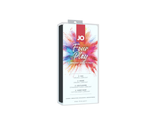 Набір змазок на водній основі JO Four Play (8×10 мл): H2O Original, Agapé Original, H2O Strawberry K