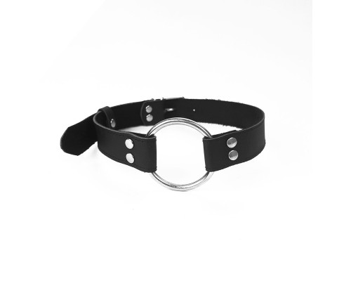 Кляп металеве кільце на ременях Art of Sex – Gag Ring Metal, чорний, натуральна шкіра