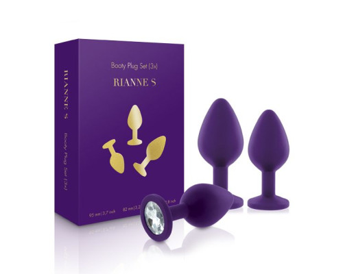 Набір силіконових анальних пробок із кристалом Rianne S: Booty Plug Set Purple, діаметр 3,2см, 3,5см, 4,2см