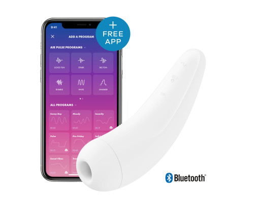 Вакуумный клиторальный стимулятор Satisfyer Curvy 2+ White с управлением через интернет