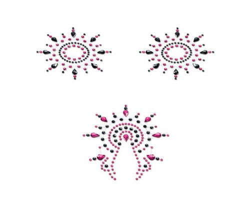 Пестіс з кристалів Petits Joujoux Gloria set of 3 - Black/Pink, прикраса на груди та вульву