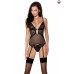 Корсет з декольте Passion ERZA CORSET L/XL, black, пажі, трусики, напівпрозорий