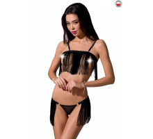 Комплект білизни Passion Exclusive KASSANDRA SET OpenBra L/XL black, ліф з бахроми, трусики-спідниця