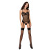 Корсет з пажами Passion MELANIA CORSET XXL/XXXL, black, трусики, напівпрозорий