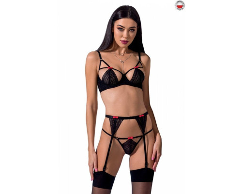 Распродажа!!! Комплект белья PERDITA SET black L/XL - Passion: стрэпы: лиф, стринги и пояс для чулок