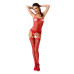Бодістокінг Passion BS050 red, комбінезон, імітація панчох і пояса