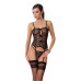 Корсет з пажами GRACIA CORSET black L/XL Passion, трусики, напівпрозорий