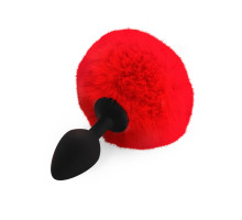 Силіконова анальна пробка М Art of Sex - Silicone Butt plug Rabbit Tail Red, діаметр 3,5 см