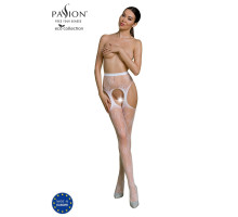 Еротичні колготки-бодістокінг Passion ECO S001 white, з доступом, декор метелики, підв’язки