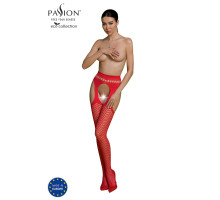 Еротичні колготки-бодістокінг Passion ECO S002 red, з доступом, геометричне плетіння