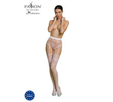 Еротичні колготки-бодістокінг Passion ECO S004 white, закриті трусики, декор, підв’язки