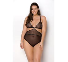 Боді Passion AMBERLY BODY 4XL/5XL black, асиметричний крій, мереживний ліф, золота нитка