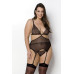 Корсет із пажами Passion AMBERLY CORSET 6XL/7XL, black, асиметричний крій, мережива, стрінги