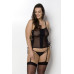 Сітчастий корсет з екошкіри Passion MALWIA CORSET 4XL/5XL black, з люверсами та знімними пажами