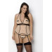 Корсет із пажами Passion VIENA CORSET 4XL/5XL, beige, контрастний, бантики, вставка-сітка, стрінги