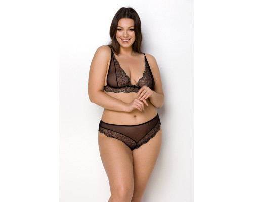 Комплект білизни Passion AMBERLY SET 6XL/7XL black, ліф, трусики бразиліана, люрексова нитка