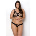 Комплект з екошкіри Passion CELINE BIKINI 6XL/7XL black, відкритий бра, стрінги зі шнурівкою
