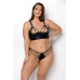 Комплект з екошкіри Passion MALWIA BIKINI 4XL/5XL black, з люверсами та ремінцями, бра, трусики