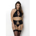 Комплект із екошкіри Passion NANCY SET 6XL/7XL black, імітація шнурівки, топ, пояс для панчіх