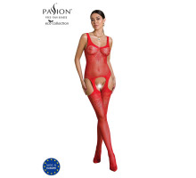 Бодістокінг Passion ECO BS008 red, з доступом, флористичний декор, імітація підв’язок