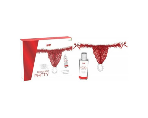 Набір Intt BRAZILIAN PANTY RED: трусики на резинці S-XL з перлинним кільцем + полунична змазка