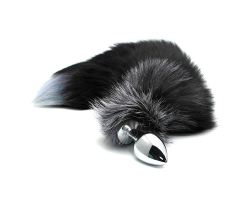 Металева анальна пробка Лисячий хвіст Alive Black And White Fox Tail L (м'ята упаковка)