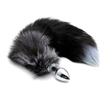 Металева анальна пробка Лисячий хвіст Alive Black And White Fox Tail M (мятая упаковка)
