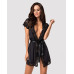 Сатиновий відкритий пеньюар на поясі Obsessive 810-PEI–1 peignoir black 2XL/3XL, чорний