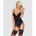 Сатиновий мереживний корсет Obsessive 810-COR-1 babydoll & thong L/XL, чорний, корсет, танга