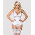 Сатиновий мереживний корсет Obsessive 810-COR-2 babydoll & thong L/XL, білий, корсет, танга