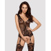 Бодістокінг Obsessive Bodystocking F221 S/M/L, силуетний малюнок з квітковими мотивами, імітація пан