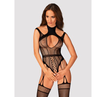 Ажурний бодістокінг з отворами Obsessive Bodystocking G327 black S/M/L, комбінезон, з доступом