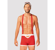 Чоловічий еротичний костюм Санта-Клауса Obsessive Mr Claus S/M, боксери на підтяжках, шапочка з помп