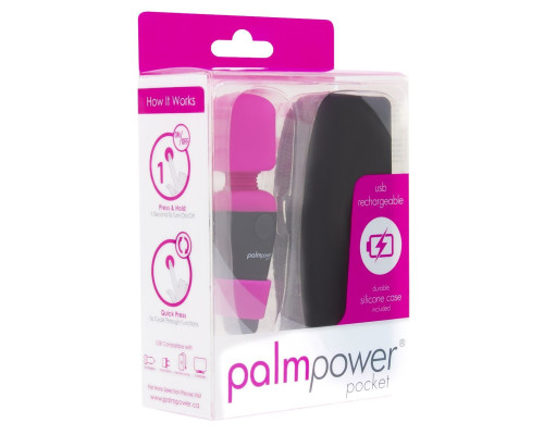 Мінівібромасажер PalmPower Pocket із чохлом на блискавці, водостійкий, перезаряджуваний, довжина 9см