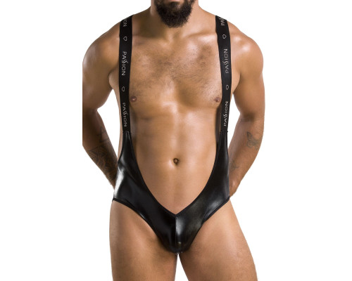 Чоловіче відкрите боді Passion 027 BRUNO L/XL Black, під латекс, на шлейках