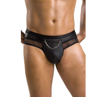 Чоловічі труси з ланцюжком Passion 030 SLIP TOM XXL/XXXL Black, екошкіра, відкриті сідниці