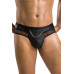 Чоловічі труси з ланцюжком Passion 030 SLIP TOM XXL/XXXL Black, екошкіра, відкриті сідниці