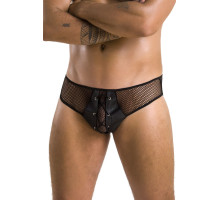 Чоловічі труси зі шнурівкою Passion 035 SLIP RICHARD L/XL Black, екошкіра, сітка