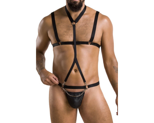 Комплект чоловічої білизни зі стреп Passion 039 SET ANDREW XXL/XXXL Black, стринги, шлейки