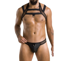 Комплект чоловічої білизни з кріпленнями Passion 043 JACOB L/XL Black, труси, шлейки