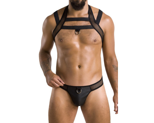 Комплект чоловічої білизни з кріпленнями Passion 043 JACOB L/XL Black, труси, шлейки